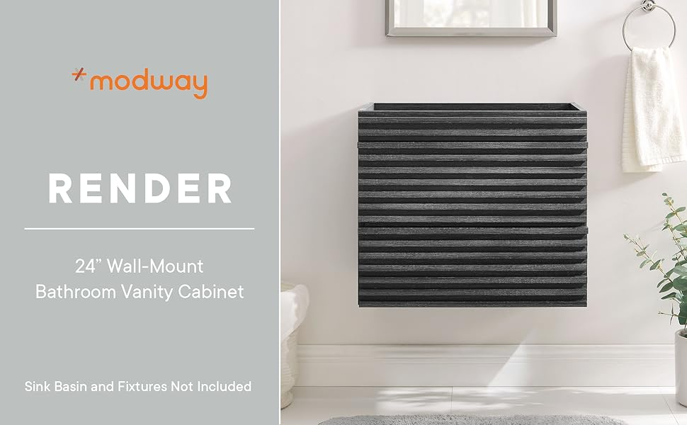 Amazon.com - Modway Render 24" Wall-Mount Bathroom Vanity Cabinet In ... inside Render 24" Wall-Mount Bathroom Vanity Cabinet, Charcoal