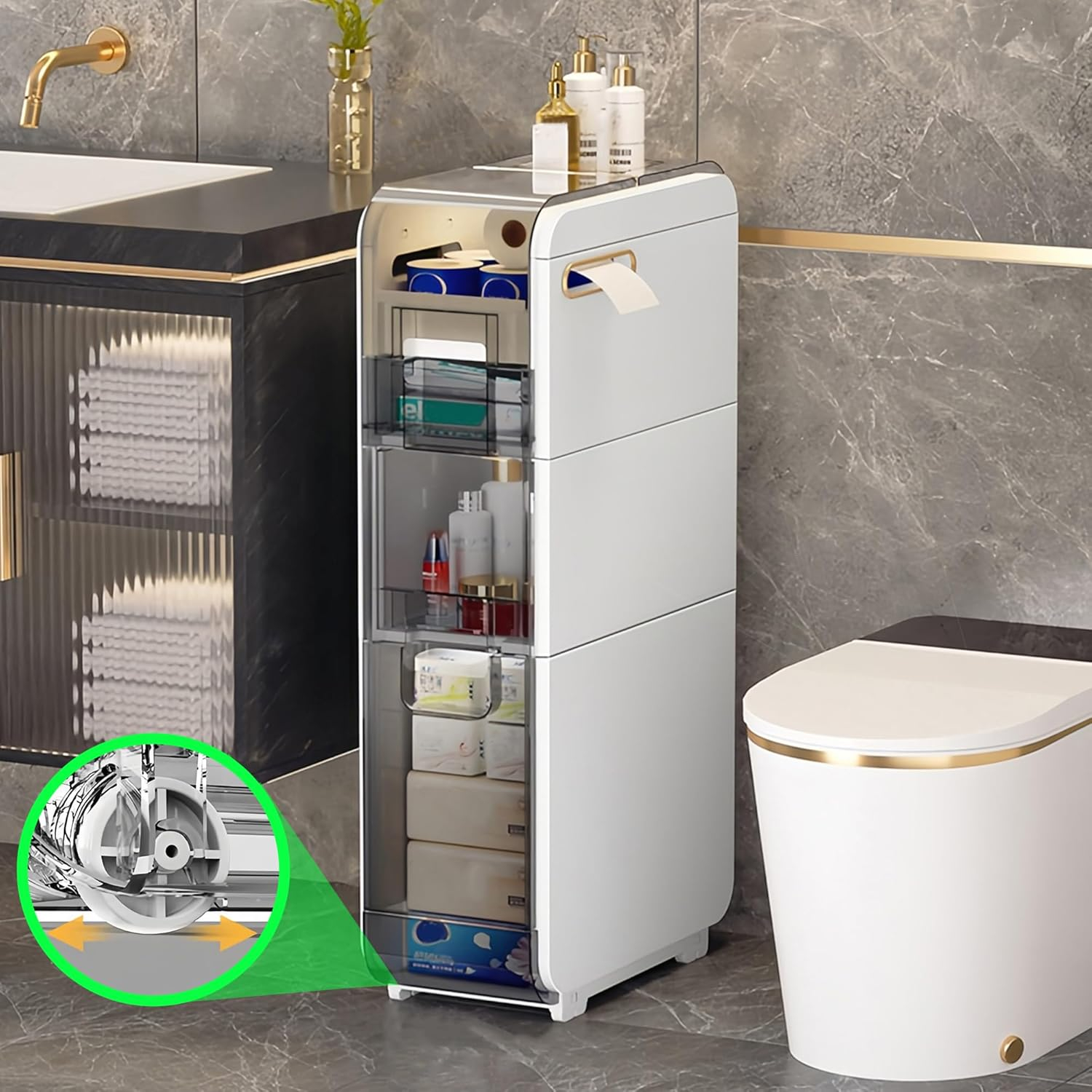 Amazon.com: Mosamni 3-Tiers Slim Bathroom Storage Cabinet, Plastic ... regarding Freestanding Organizers That Transform Tiny Bathrooms