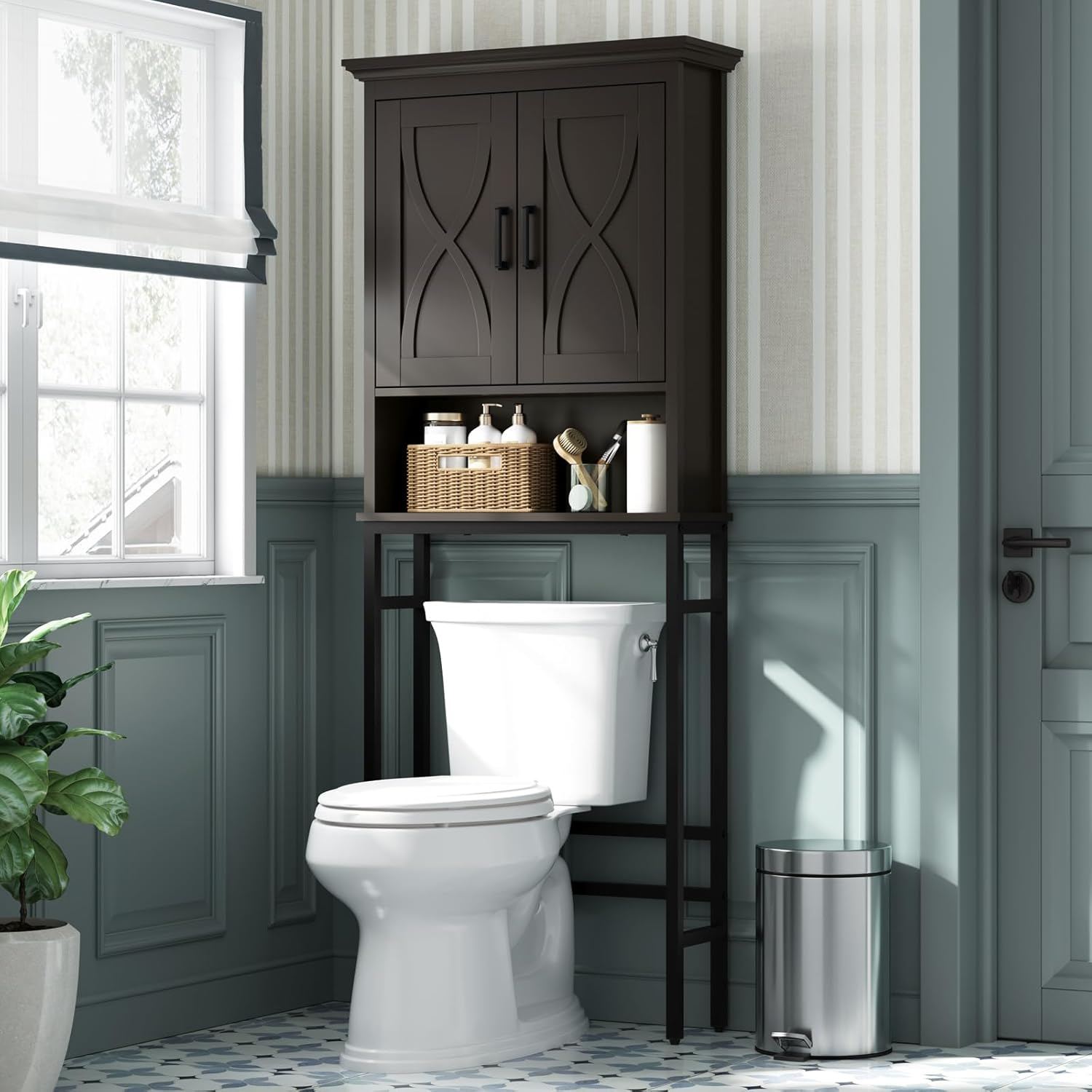 Amazon.com: Mxarltr Over The Toilet Storage Cabinet, Metal And Wood ... regarding How to Choose the Right Over Toilet Organizer for Your Bathroom Layout