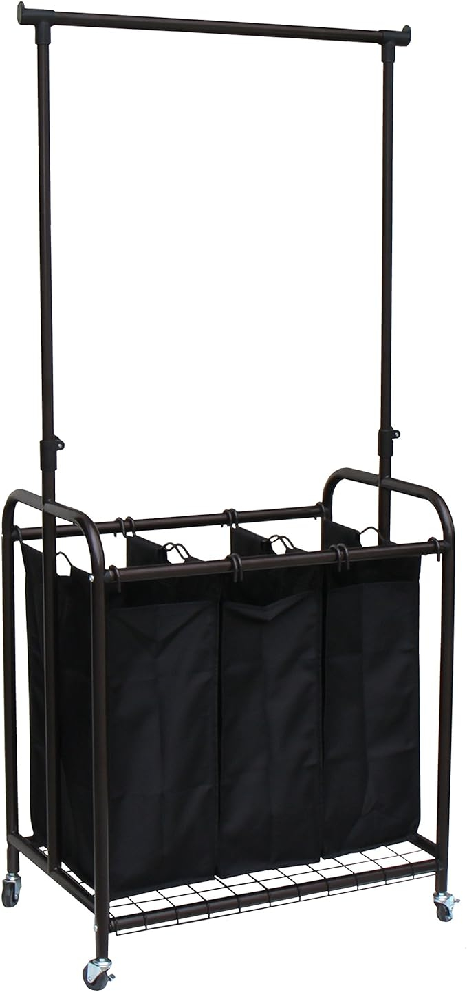 Amazon.com: Oceanstar Tls1385 3-Bag Rolling Adjustable Hanging Bar ... within A Deep Dive into the Oceanstar 2-Bag Rolling Laundry Sorter Bronze Features