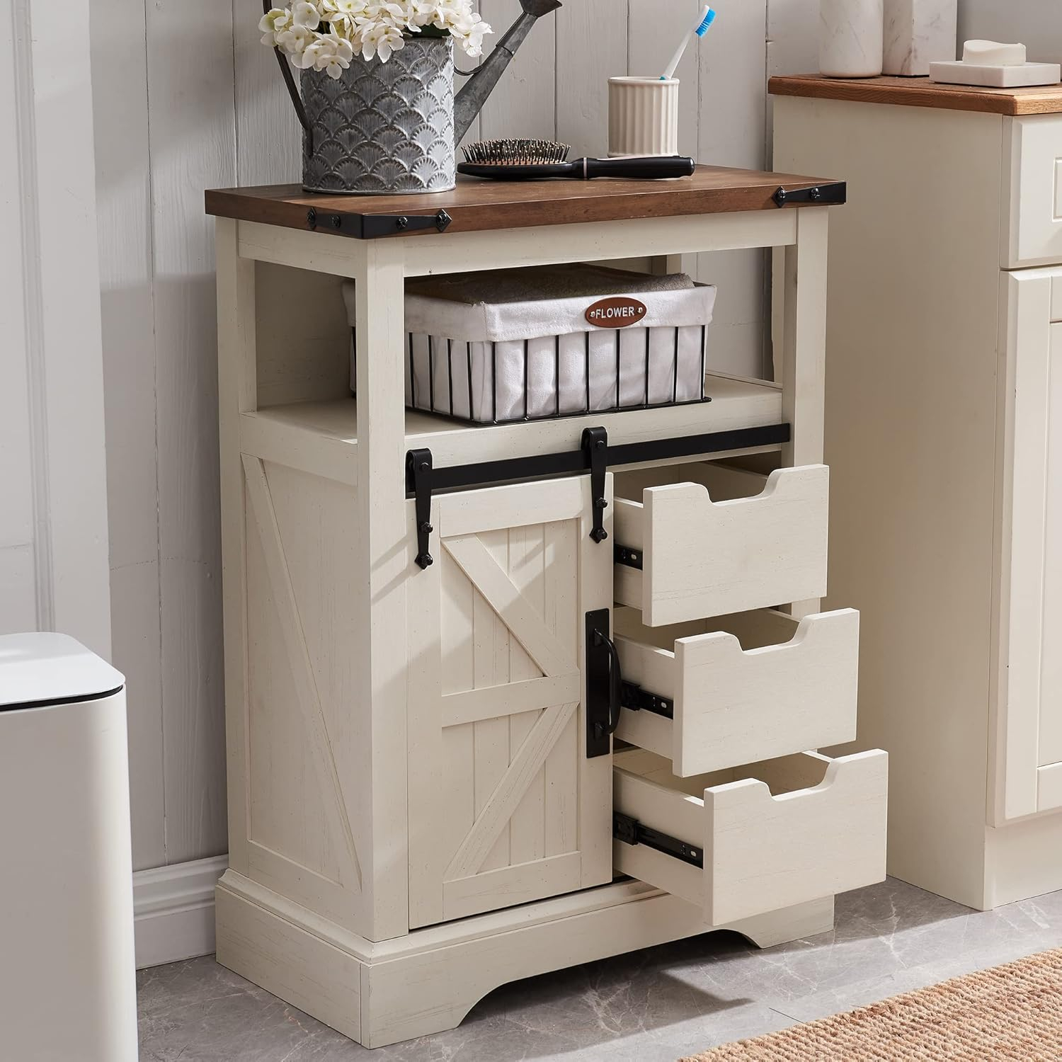 Amazon.com: Okd Bathroom Floor Cabinet, Farmhouse Cabinet With Sliding ... inside Expert Insights into Floor Cabinet Oxnard Design and Functionality