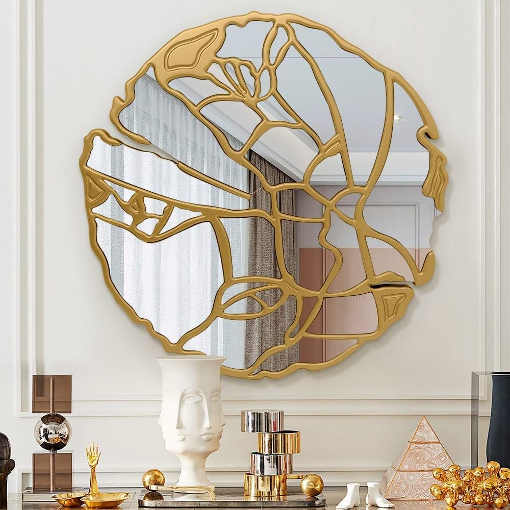 Amazon.com: Pregaspor Round Wall Mirrors Decorative, 31.5'' Irregular ... intended for The Psychology of Mirror Placement in Modern Home Interiors