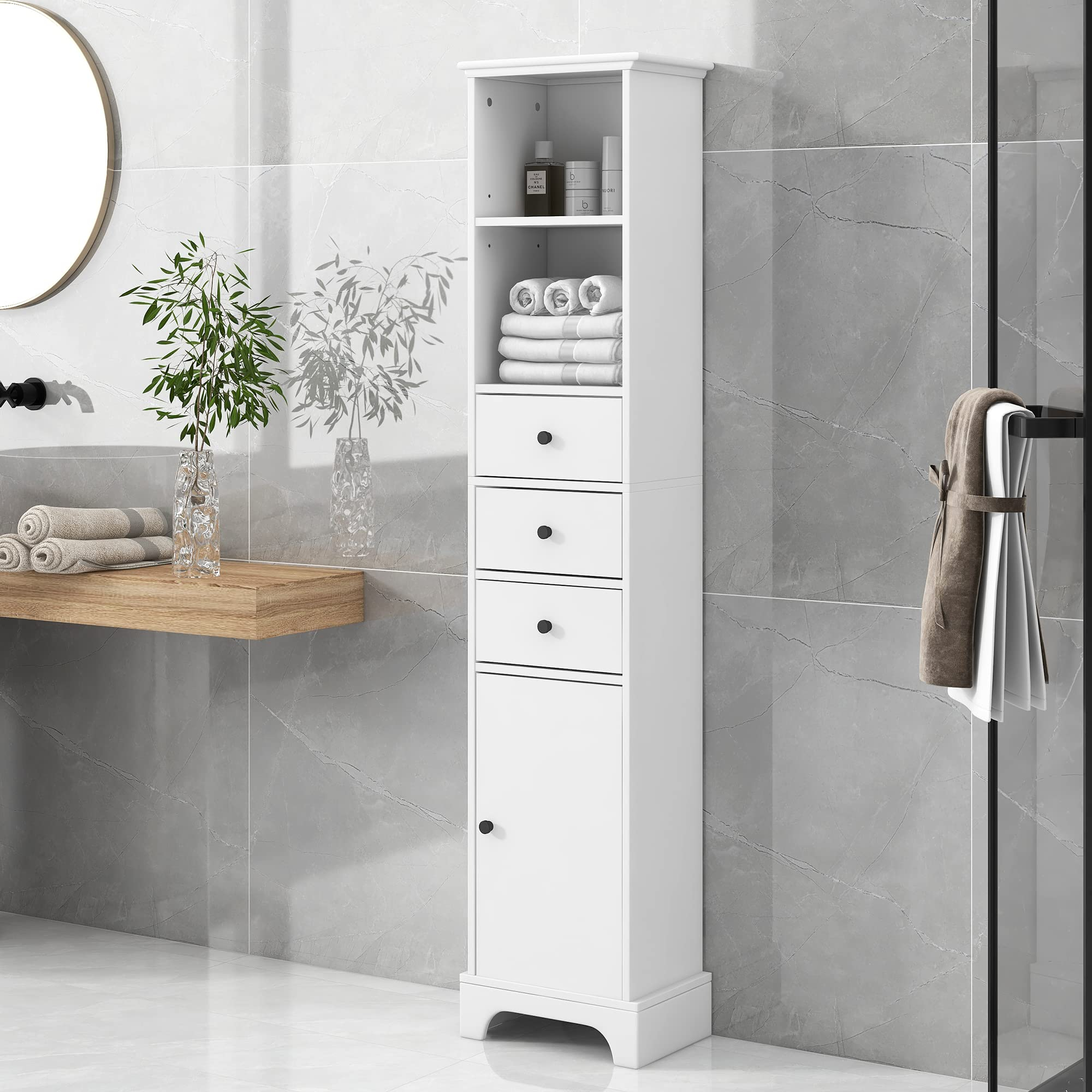 Amazon.com: Tall Bathroom Storage Cabinet With 4 Shelves & Storage ... regarding Maximizing bathroom storage with multi-drawer solutions