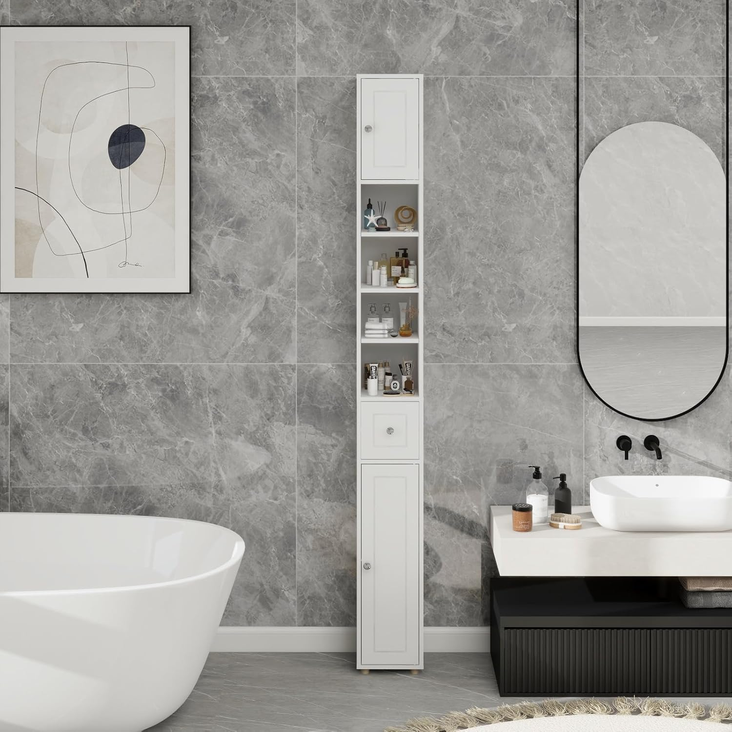Amazon.com: Tall Slim Bathroom Storage Cabinet, 71" Freestanding ... intended for Slim Bathroom Storage Cabinet, Freestanding Organizer For Compact Spaces