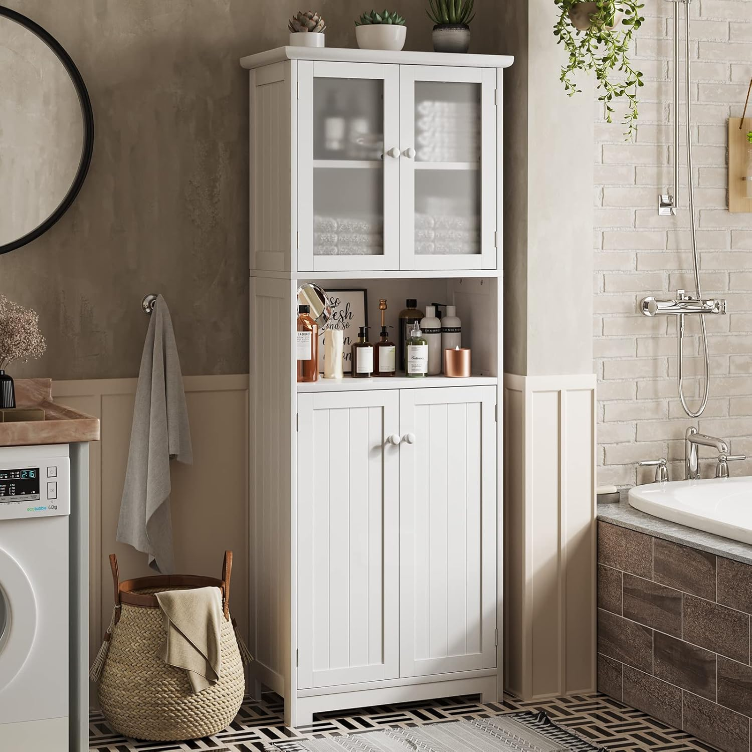 Amazon.com: Tiptiper Tall Bathroom Storage Cabinet With With Glass ... within Tall And Wide Storage Cabinet, Doors For Bath/Office