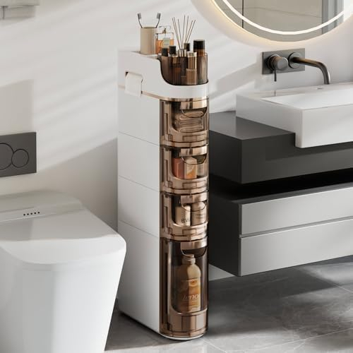 Amazon.com: Vecelo 4-Tier Slim Bathroom Storage Cabinet With Wheels ... in Freestanding Organizers That Transform Tiny Bathrooms