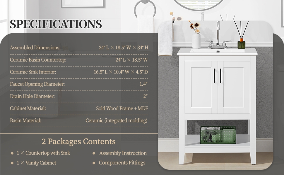 Amazon.com: Yaheetech 24" Modern Bathroom Vanity With Sink, Bathroom ... regarding Understanding the Design Features of Gewnee 1-Shelf Freestanding Vanity Cabinet Light Gray