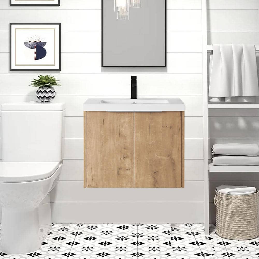 Angeles Home 24 In. W X 18 In. D X 19 In. H Float Mounting Bath Vanity ... with regard to 18X15., Bath Vanity, Imitative Oak