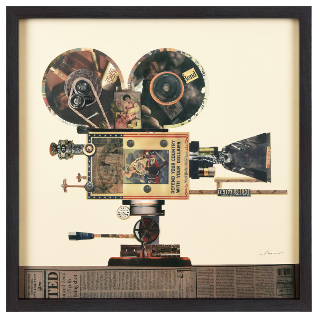 Antique Film Projector Dimensional Framed Collage Wall Art Under Glass ... throughout "Slr Camera" Hand Made Dimensional Collage Framed Wall Art Under Glass