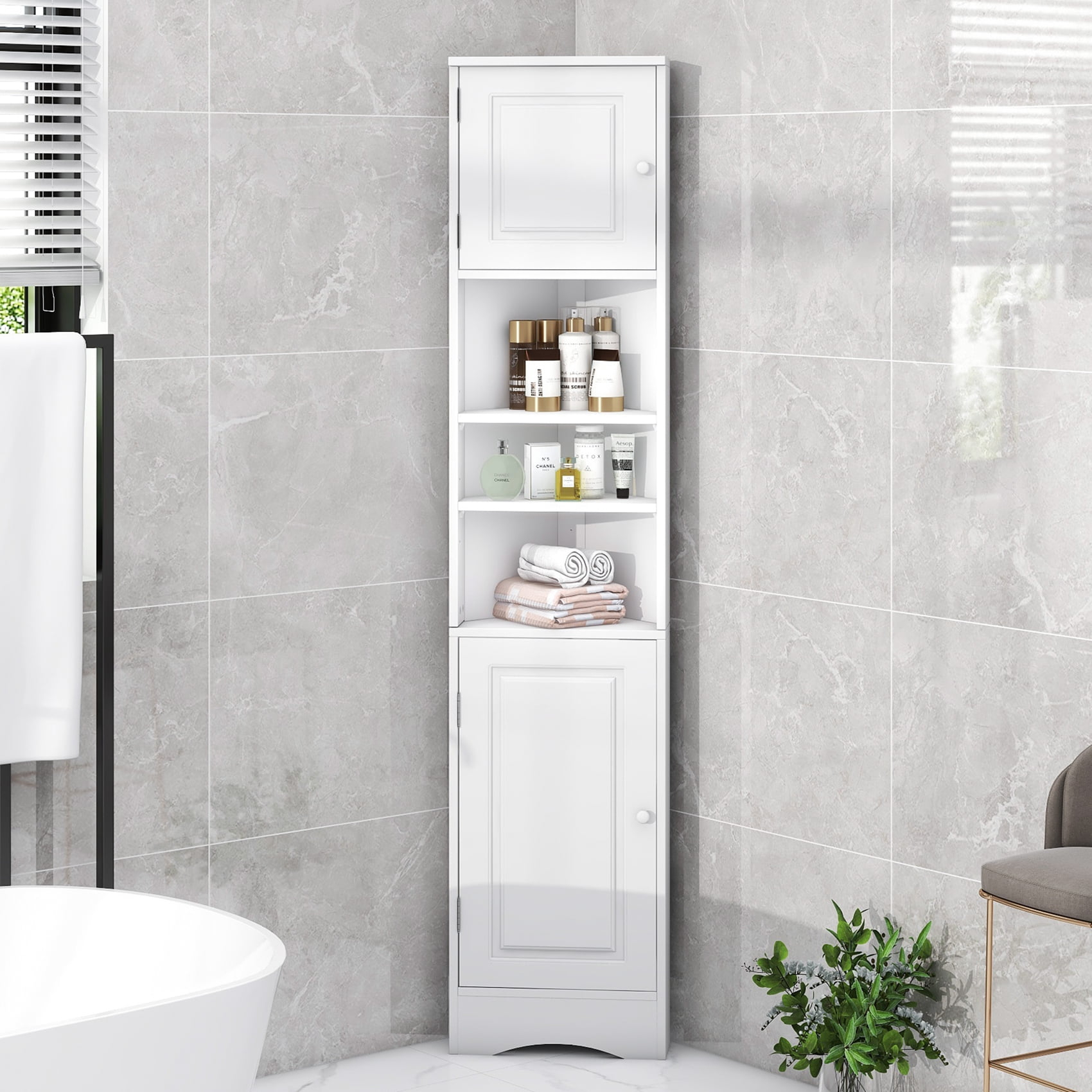 Antsuk Multi-Functional Tall Corner Bathroom Cabinet, White, 2 Doors 3 ... pertaining to Maximizing bathroom storage with multi-drawer solutions