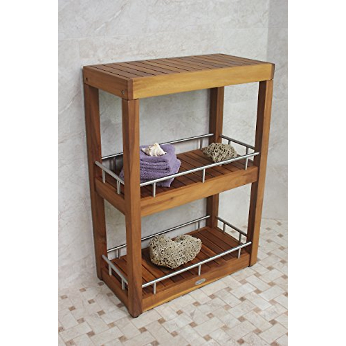 Aquateak Patented Sula Rectangle Three Tier Teak & Stainless Bath Stand ... pertaining to The Original Sulaâ„¢ Square Three -Tier Bath Stand