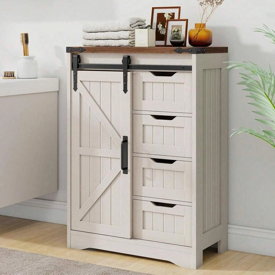 Bathroom Storage Cabinet, Farmhouse Bathroom Floor Cabinet With 4 ... within The Hidden Benefits of Choosing Acadian Four Drawer Floor Cabinets