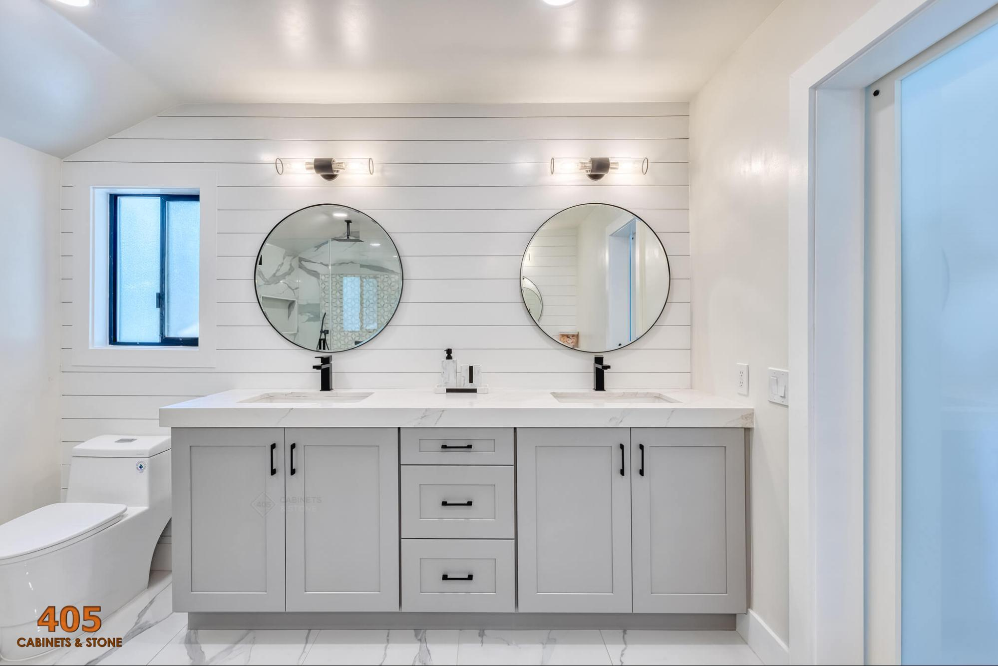 Best Bathroom Colors With Grey Vanity Cabinets - 405 Cabinets & Stone regarding Milwaukee Bathroom Cabinet Light Gray