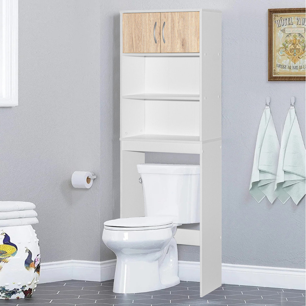Better Home Products Ace Over-The-Toilet Storage Rack In White ... throughout Better Home Products Ace Over The Toilet Storage Shelf In White & Natural Oak