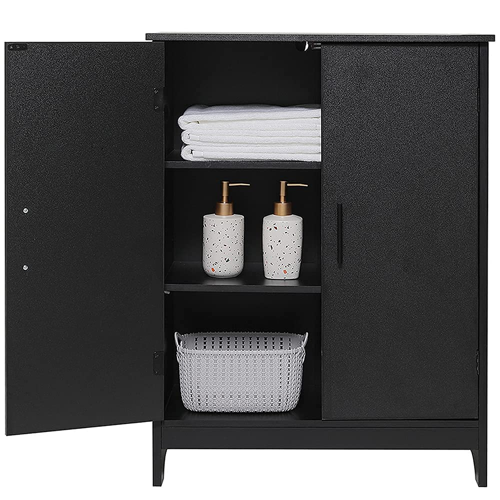 Buy Iwell Black Bathroom Cabinet, Floor Storage Cabinet With 2 Doors ... in Creating clutter-free bathrooms with strategic storage