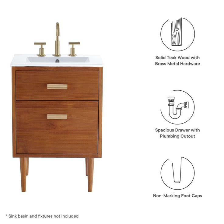 Cassia 24" Teak Wood Bathroom Vanity Cabinet (Sink Basin Not Included ... in Creating Elegant Bathrooms with Natural White Cassia Vanity Sets