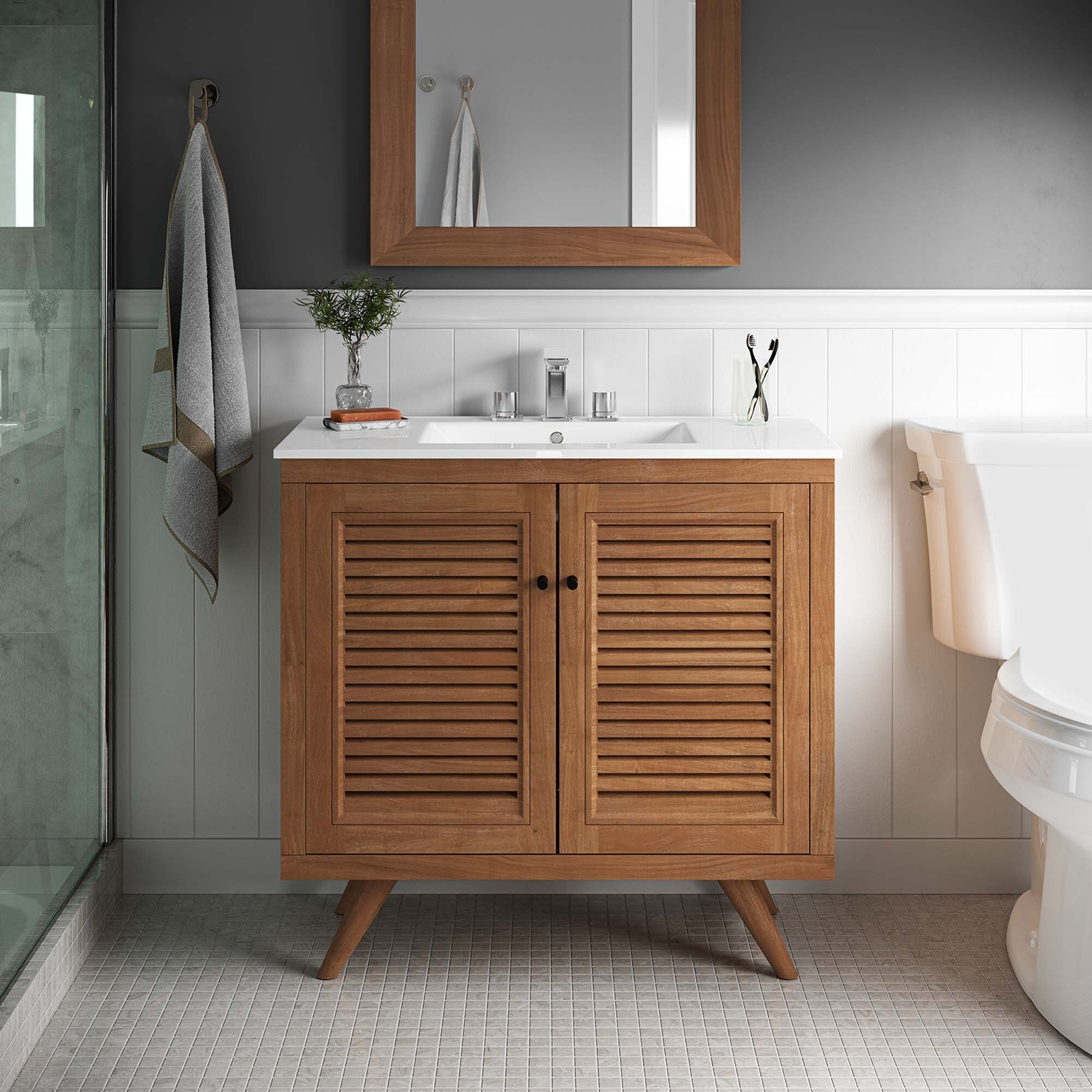 Cassia 24" Teak Wood Bathroom Vanity Cabinet (Sink Basin Not Included ... intended for Cassia 24" Bathroom Vanity Natural White