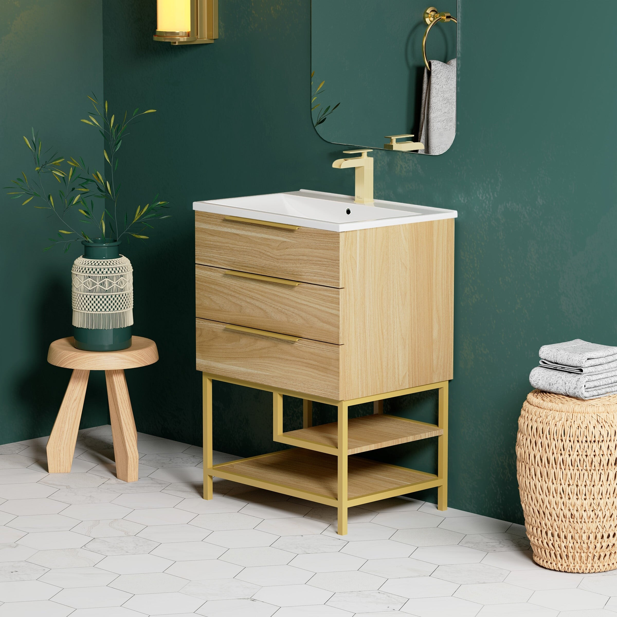 Cassia 24" Teak Wood Bathroom Vanity Cabinet (Sink Basin Not Included ... intended for Creating Elegant Bathrooms with Natural White Cassia Vanity Sets