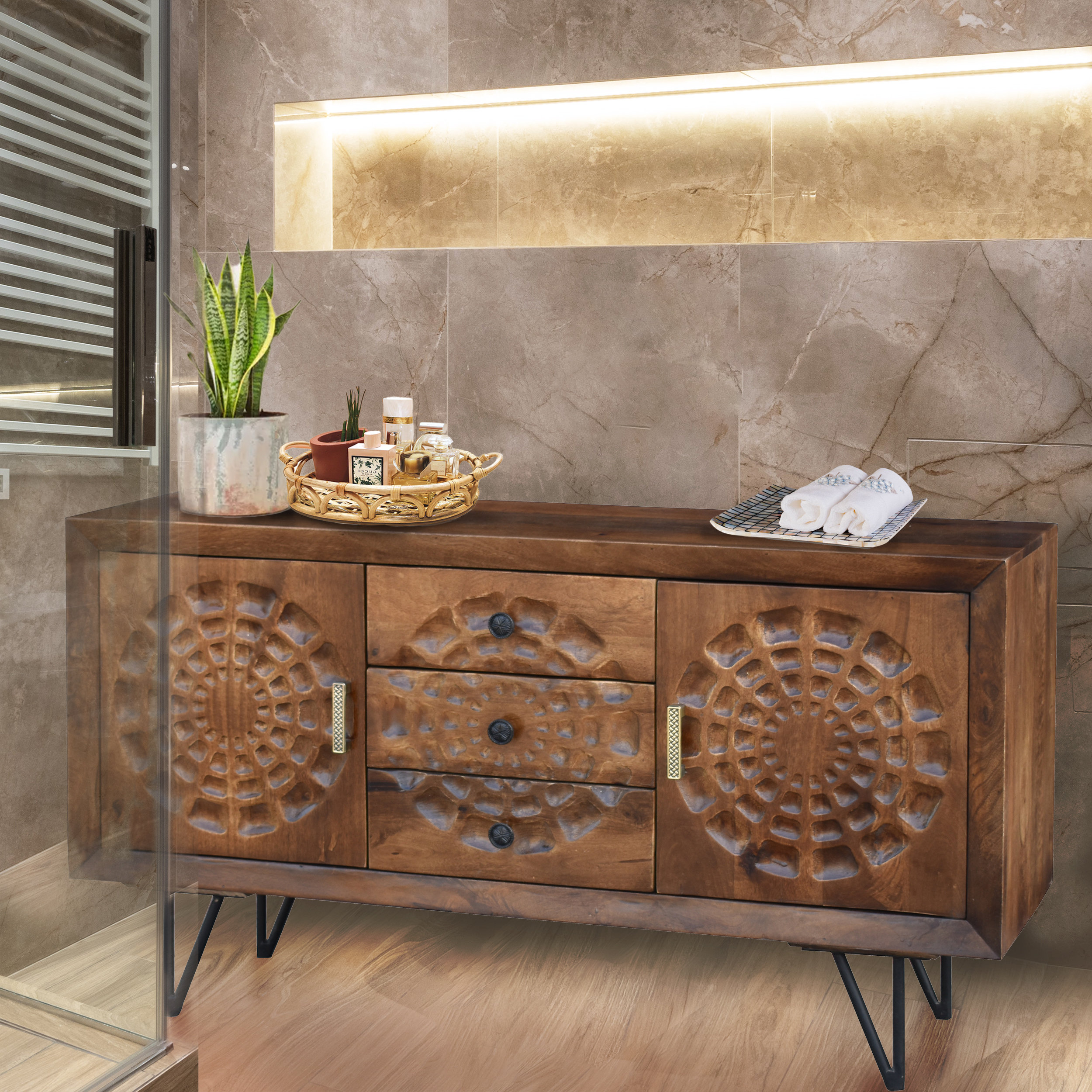Chic Teak Salta Recycled Mango Wood Bathroom Linen Cabinet With 2 Doors ... with Juun Recycled Mango Wood Small Bathroom Linen Cabinet, 2 Doors