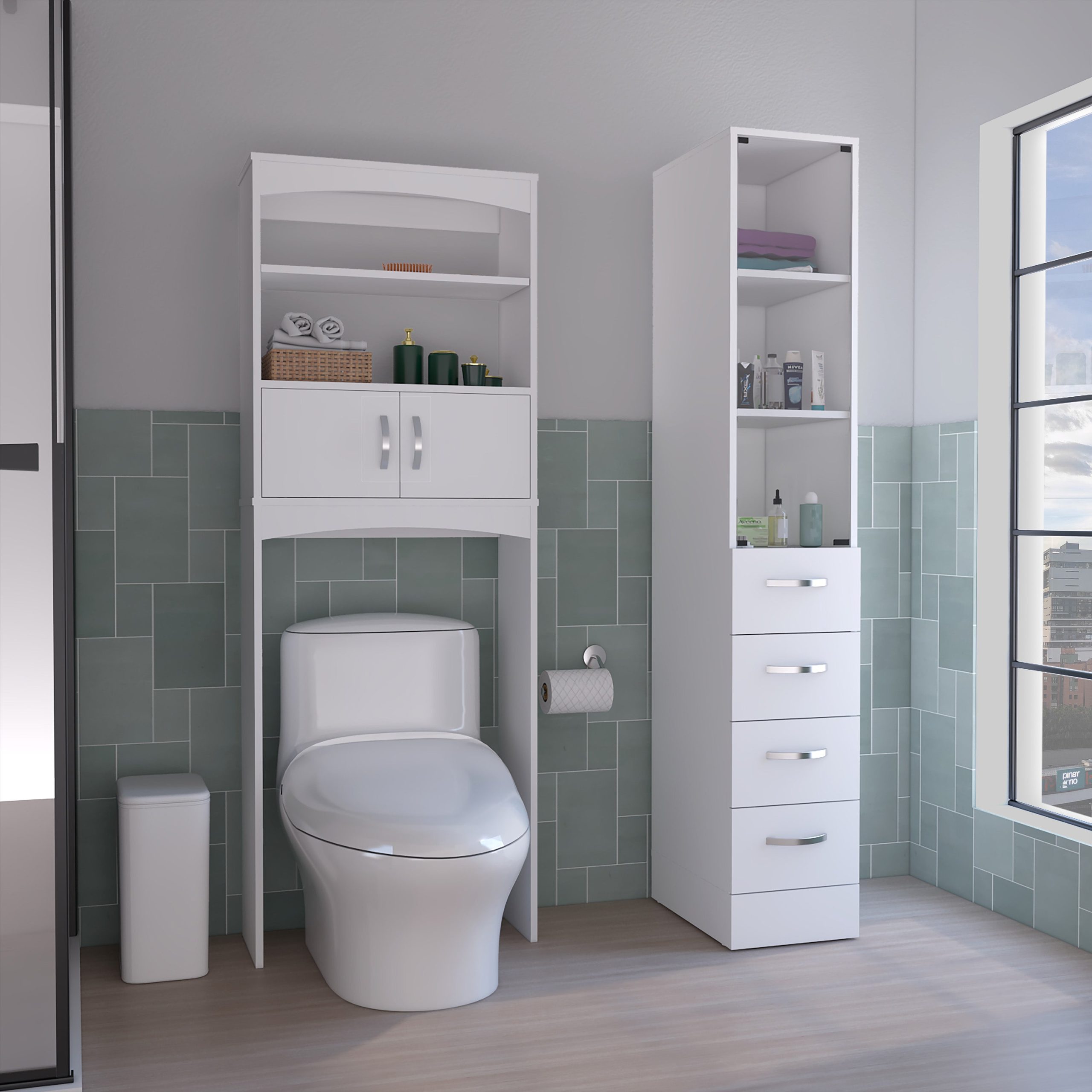 Cosotower 2 Piece Bathroom Set, Magna Linen Cabinet + Valetta Over The ... regarding Magna Linen Cabinet-White