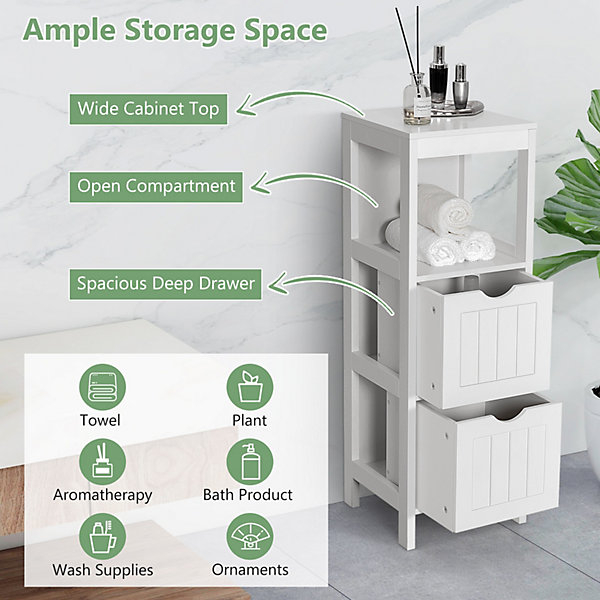 Costway Bathroom Floor Cabinet Wooden Storage Cupboard Freestanding 2 ... in Costway Bathroom Floor Cabinet Freestanding Side Storage W/2 Removable Drawers