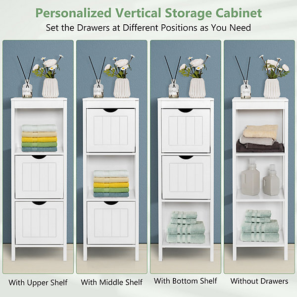 Costway Bathroom Floor Cabinet Wooden Storage Cupboard Freestanding 2 ... in Costway Bathroom Floor Cabinet Freestanding Side Storage W/2 Removable Drawers