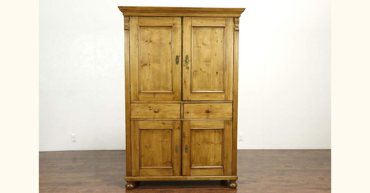Country Pine Antique Linen Cabinet, Pantry Cupboard Or Entertainment ... throughout 24" Wide Reclaimed Pine Linen Cabinet Wash Finish Left Opening