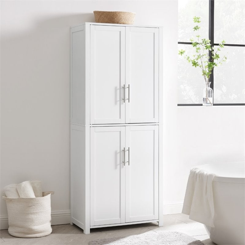 Crosley Furniture Savannah Transitional Tall Wood Shaker Pantry In ... pertaining to Crosley Furniture Savannah Transitional Wood/Metal Spacesaver In White/Nickel