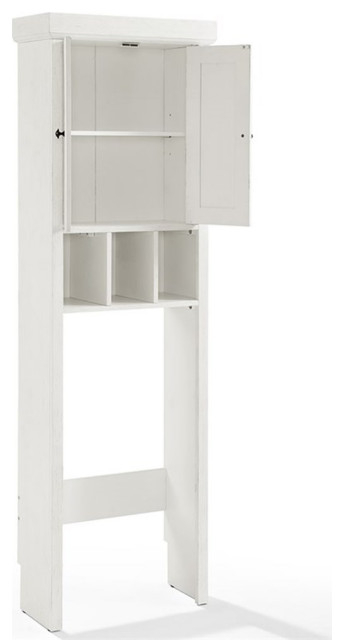 Crosley Furniture Seaside 2 Door Wood Spacesaver In Distressed White ... for Crosley Furniture Savannah Transitional Wood/Metal Spacesaver In White/Nickel