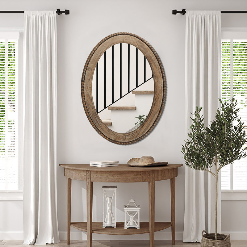 Dakota Fields Lynwood Farmhouse Wood Oval Wall Mirror & Reviews | Wayfair within Exploring the Versatile Applications of 29 Farmhouse Bronze Oval Mirrors