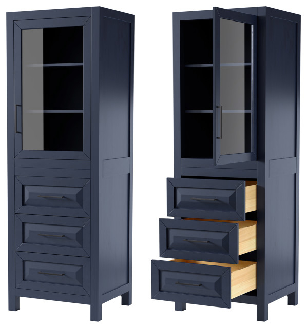 Daria Linen Tower, Dark Blue, Black Trim, Shelved Cabinet Storage, 3 ... inside Daria Linen Tower In Dark Espresso