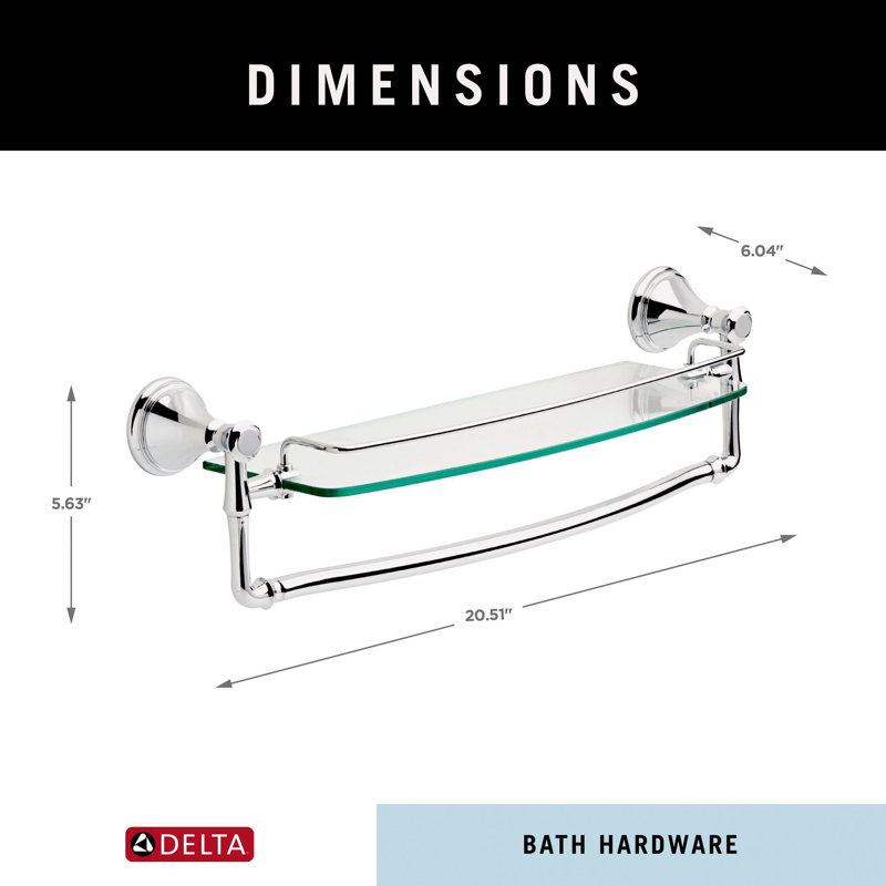 Delta Cassidy 18 In. Glass Shelf With Towel Bar & Reviews | Wayfair with Delta Cassidy 24" Glass Shelf