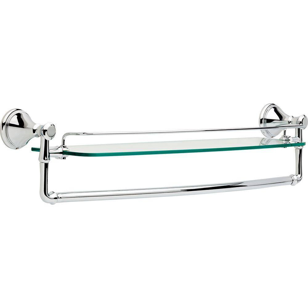 Delta Cassidy 24 In. Glass Bathroom Shelf With Towel Bar In Chrome ... in Delta Cassidy 24" Glass Shelf