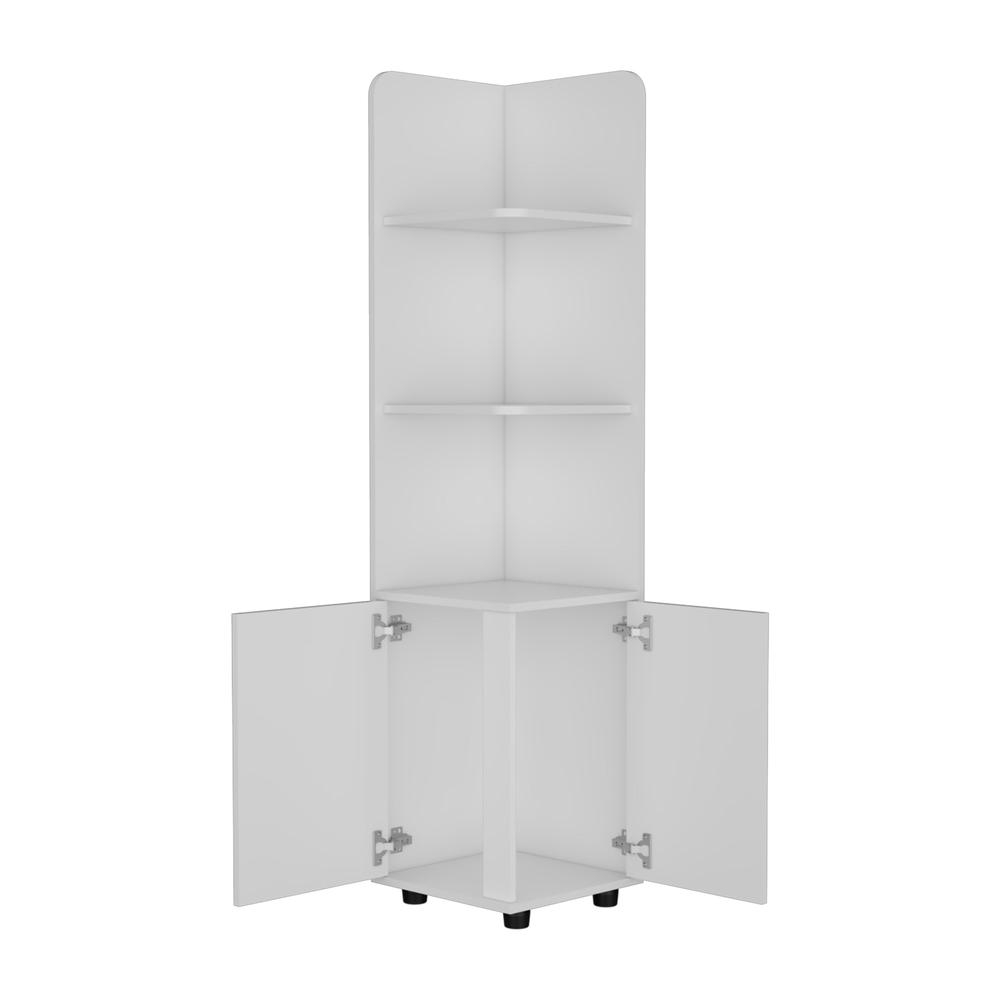 Depot E-Shop Vestal Tall Corner Cabinet With 3-Tier Shelf And 2-Door, White in Vestal Tall Corner Cabinet, White