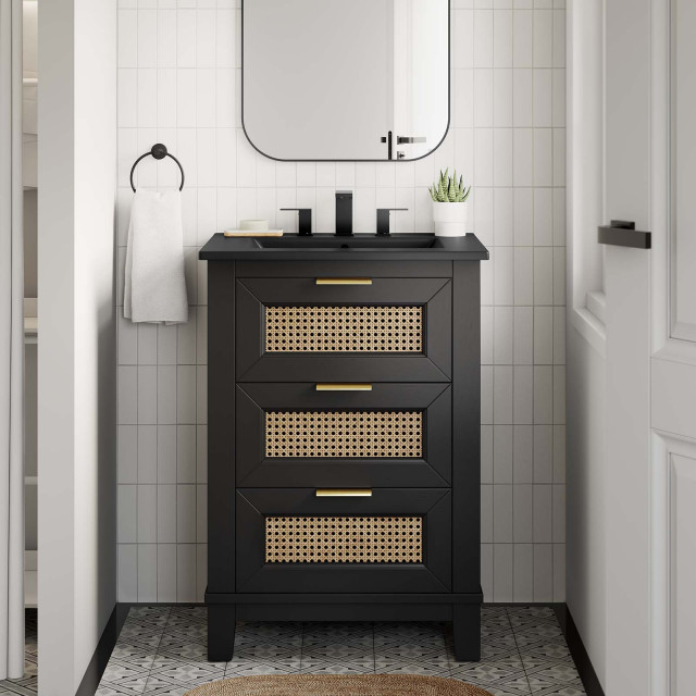 Dixie 24" Solid Wood Bathroom Vanity Cabinet, Black Black - Tropical ... for The artistry and practicality of Dixie 24 solid wood bathroom vanity construction