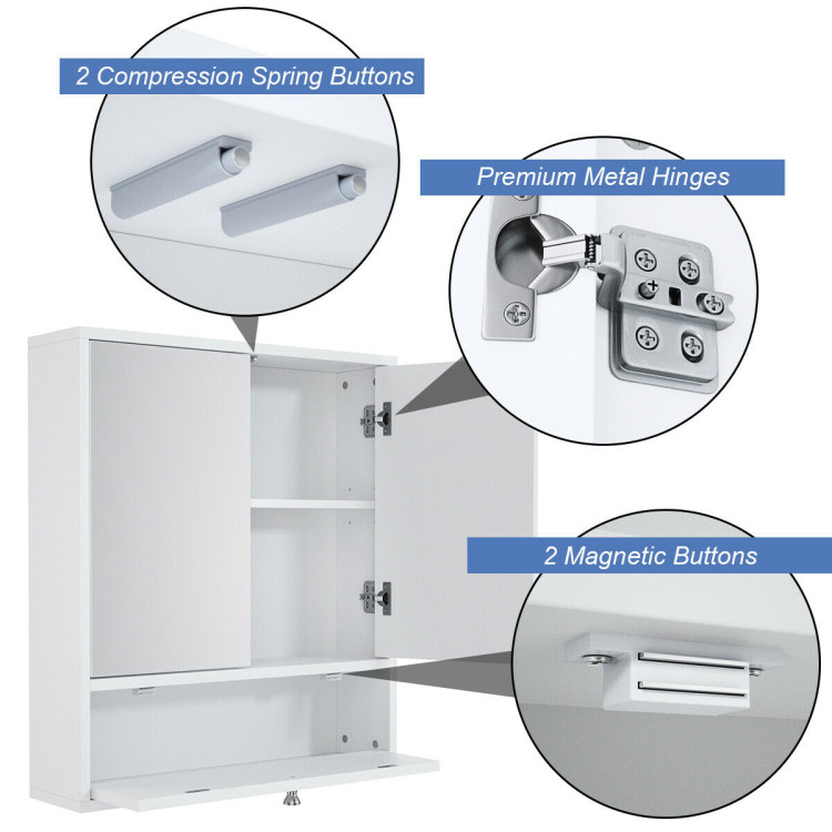 Double Door Wall-Mounted Bathroom Mirrored Medicine Cabinet-White - Costway regarding Exploring the Artisan Craftsmanship of Roma Mirrored Medicine Cabinet White