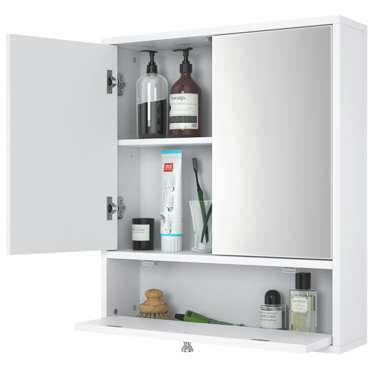 Double Door Wall-Mounted Bathroom Mirrored Medicine Cabinet-White - Costway with regard to Exploring the Artisan Craftsmanship of Roma Mirrored Medicine Cabinet White
