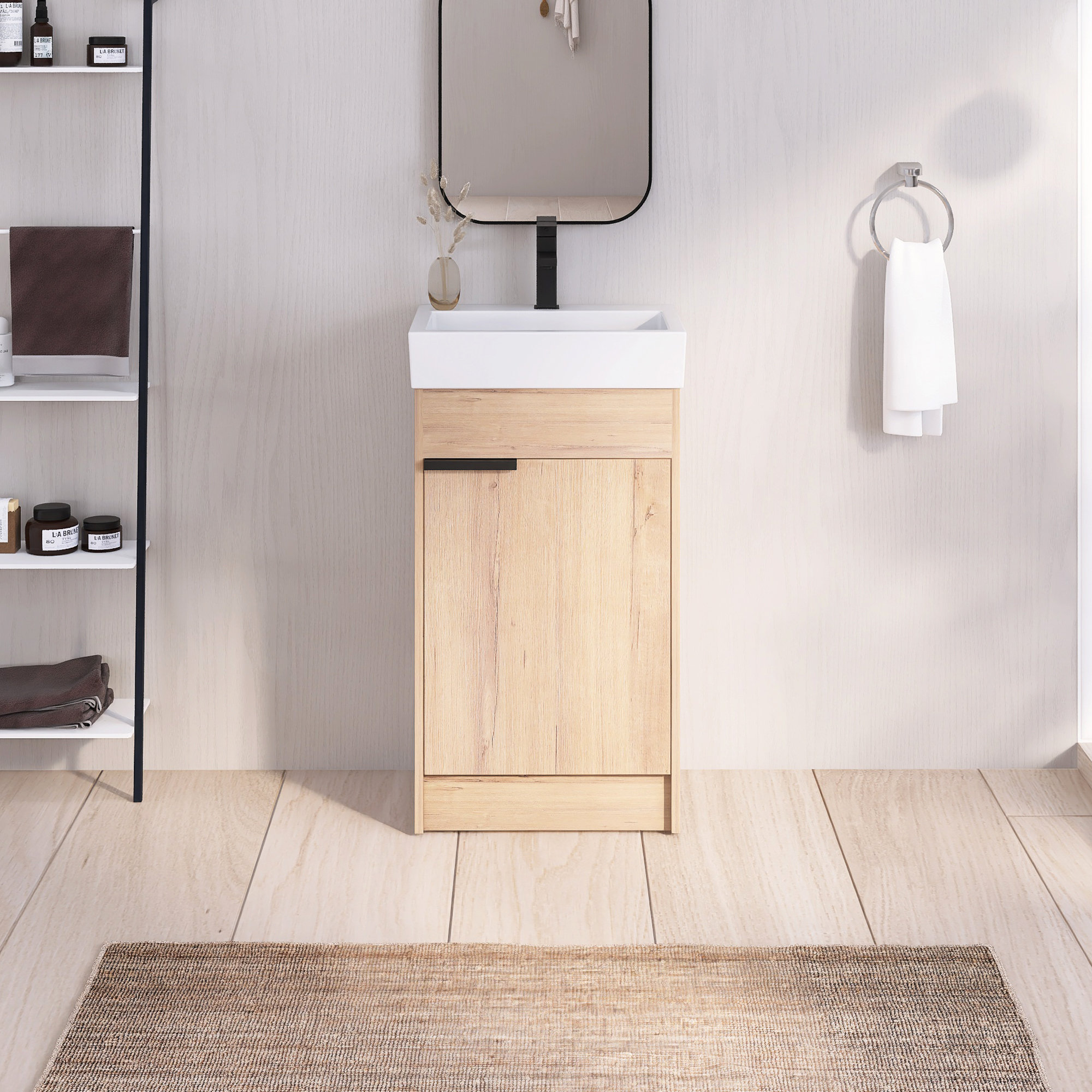 Ebern Designs 18 Inch Single Sink Freestanding Bath Vanity In Imitative ... with 18X15., Bath Vanity, Imitative Oak