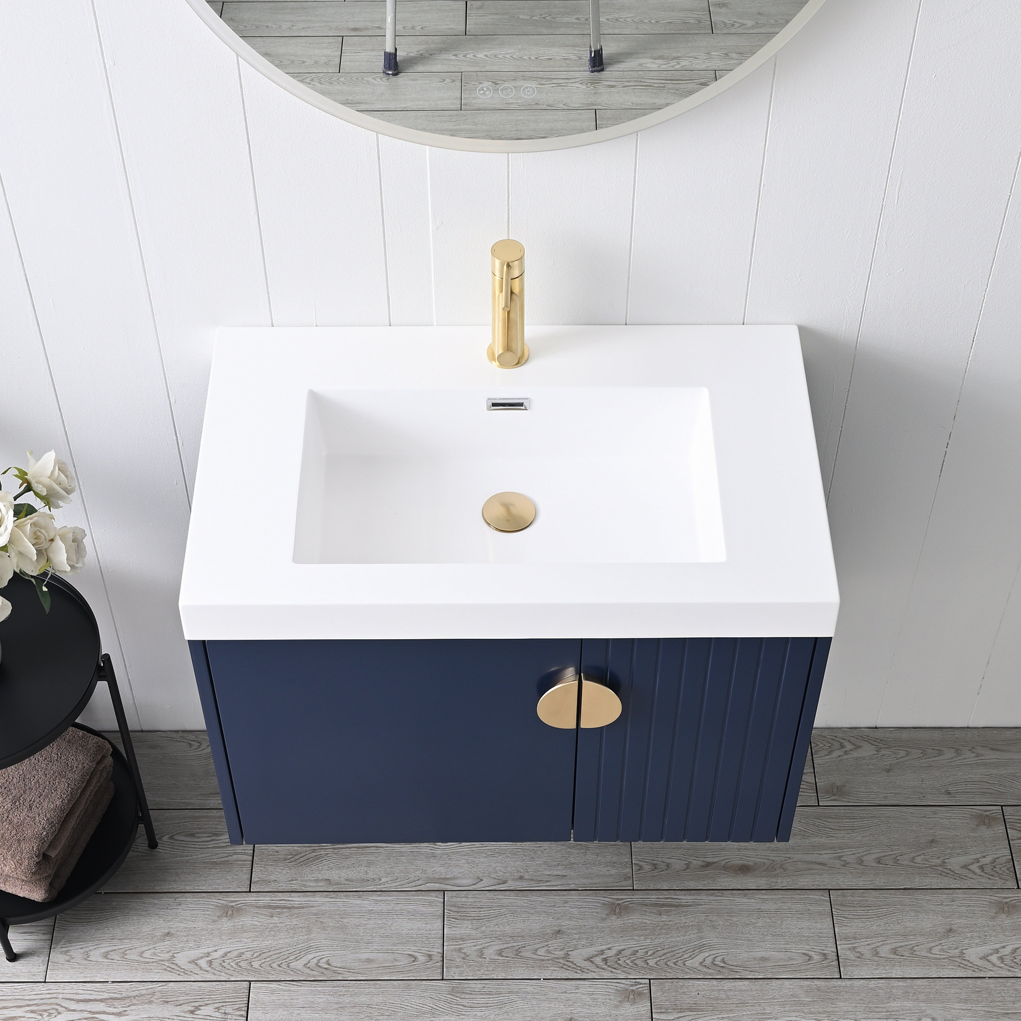 Ebern Designs Rakeshia 30 Inch Wall Mounted Floating Bathroom Vanity ... inside Wall-Mounted Floating Bathroom Vanity Side Cabinet