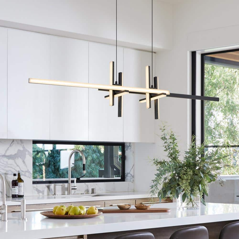 Edislive Paige 6-Light 36-Watt Integrated Led Modern Black Linear ... with 5 Light Linear Chandelier In Modern Style-16 Inches Tall And 4 Inches