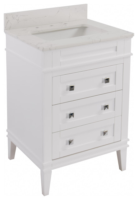 Eleanor 24" Bathroom Vanity, White, Engineered Marble - Transitional ... for Prestige 24" Bathroom Vanity-White White