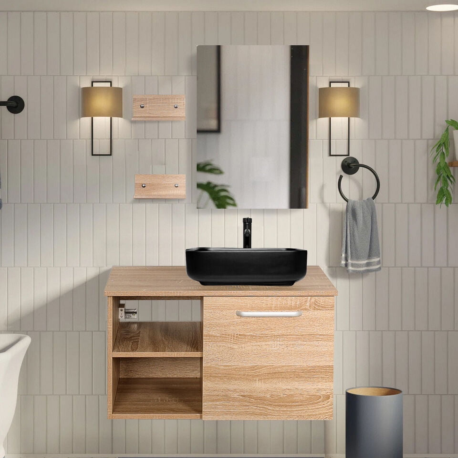 Elecwish Wall Mounted 28 Inch Bathroom Vanity Wood Floating Cabinet ... intended for Designing with Space: The Art of Wall-Mounted Floating Bathroom Vanity Side Cabinets