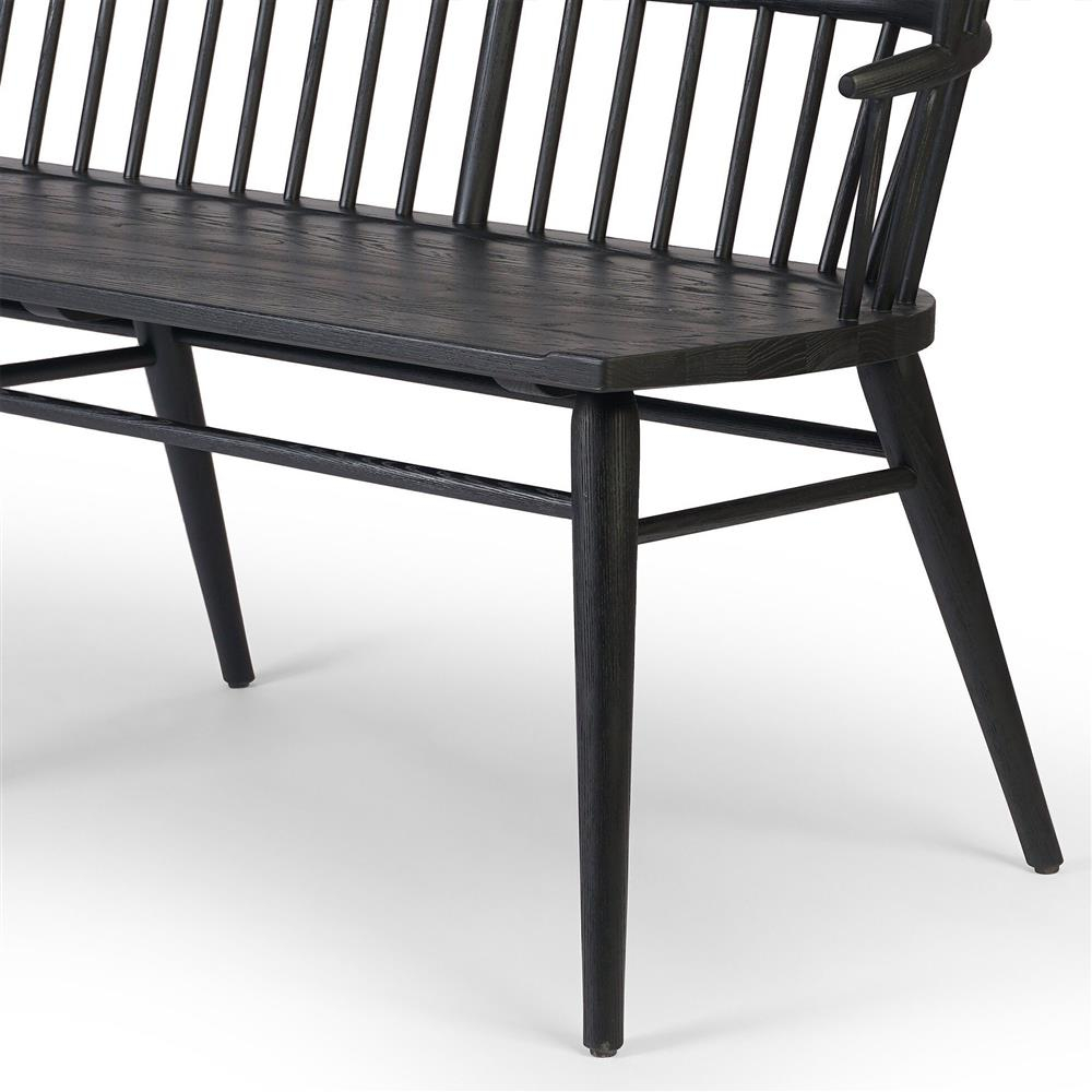 Elora Updated Traditional Black Wood Windsor Bench | Kathy Kuo Home inside Aeri Freestanding Ebony Wood Bench