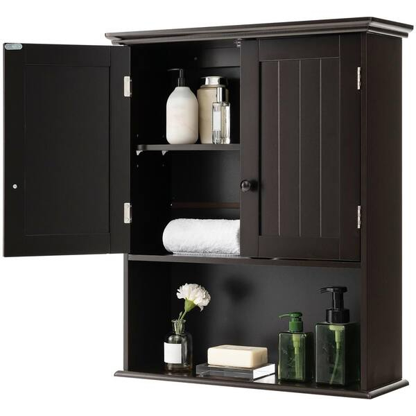 Espresso Bathroom Wall Cabinet With Towel Bar | Cabinets Matttroy throughout Expert insights on optimizing bathroom organization with wall-mounted units