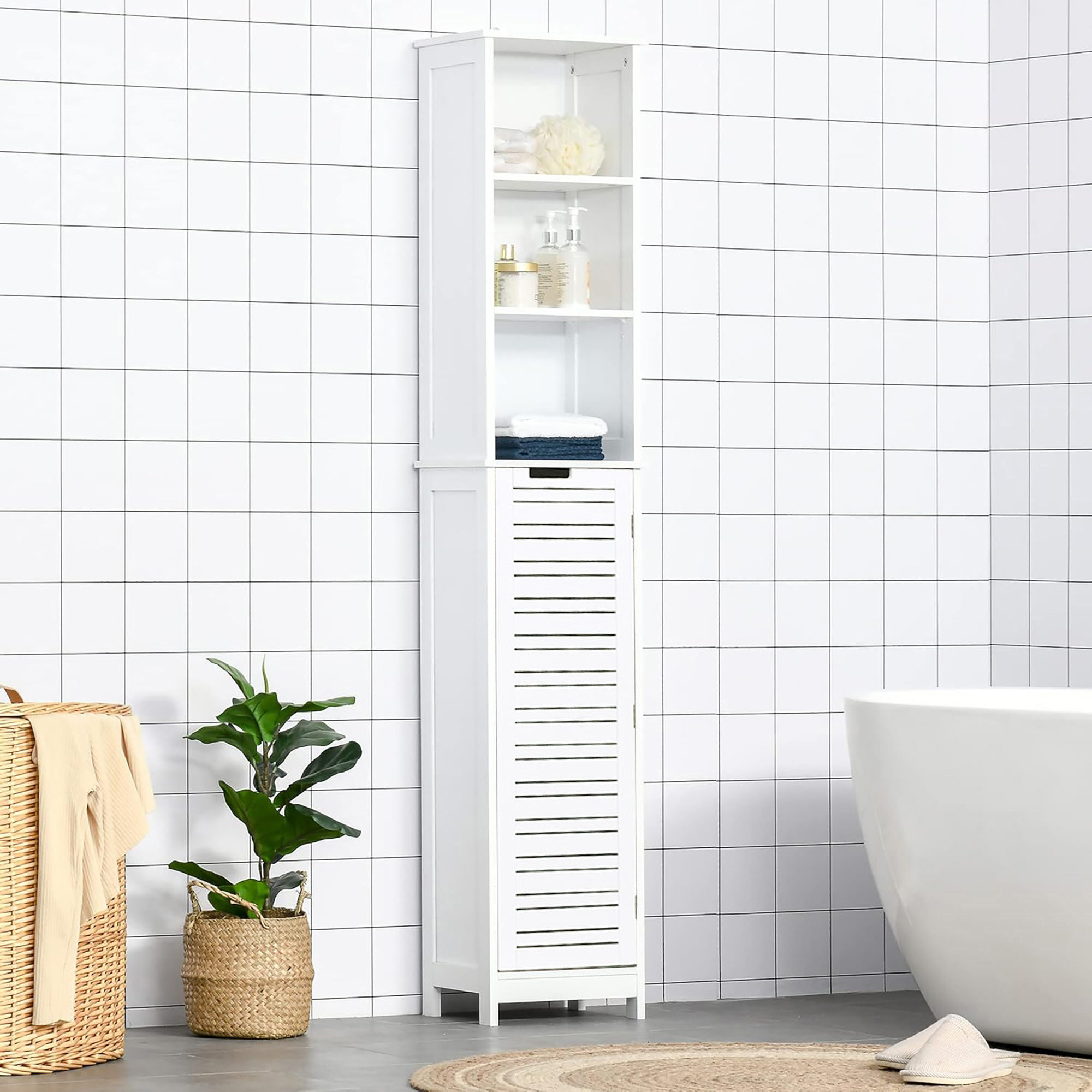 Evideco Miami Tall Bathroom Storage Cabinet Slim Linen Cabinet ... with Tall Bathroom Storage Cabinet, Slim Linen Cabinet For Bathroom Organization, Elements