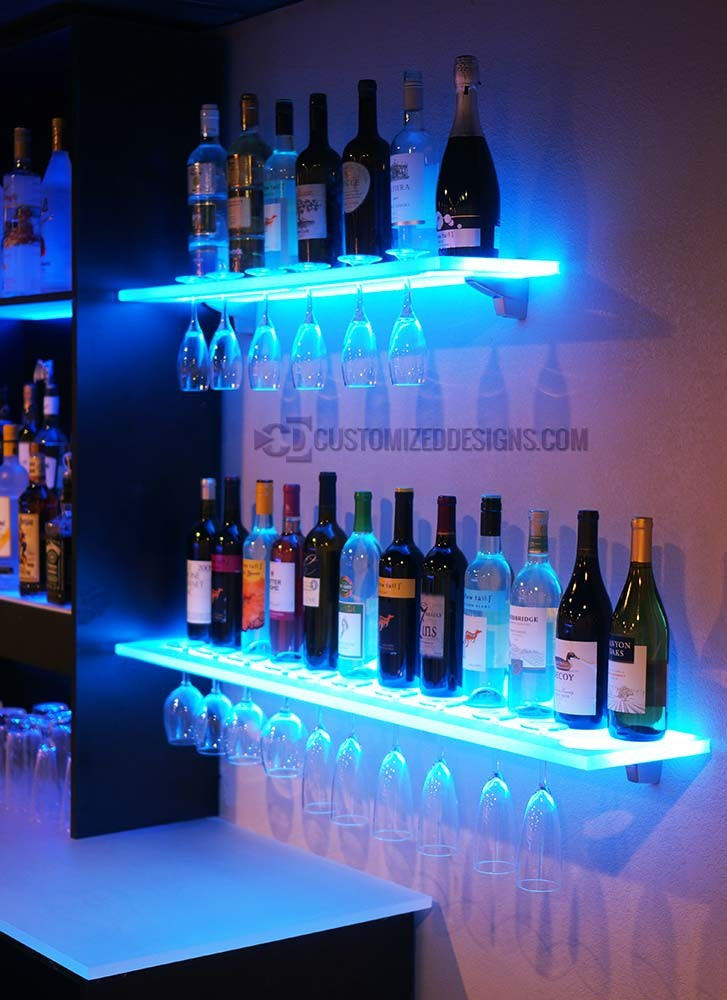 Floating Shelves W/ Wine Glass Rack, Led Lighting & Brackets within How Contemporary Glass Shelving Transforms Interior Spaces and Functionality