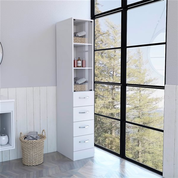 Fm Furniture Preston 11.97-In W X 68.29-In H X 17.56-In D White Mdf ... regarding Preston Linen Cabinet