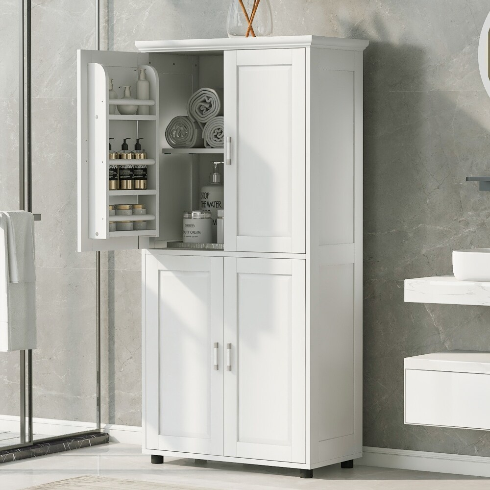 Freestanding Tall Bathroom Corner Cabinet With Doors And Adjustable ... throughout Exploring the Practical Benefits of Tall Wooden Bathroom Cabinets