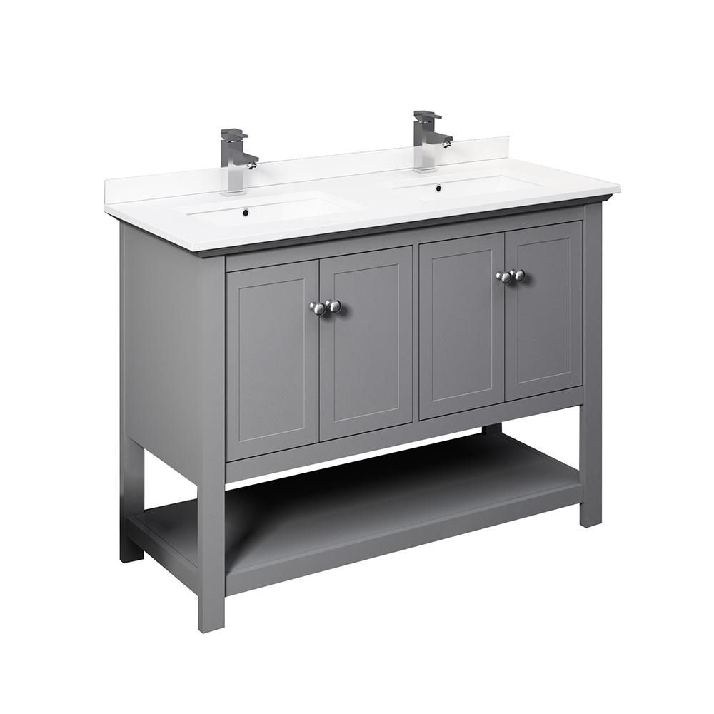 Fresca Manchester 48 In. Double Sink Shaker-Style Gray Bath Vanity With ... with Fresca Fcb2348Gr Manchester 48" Gray Traditional Bathroom Cabinet