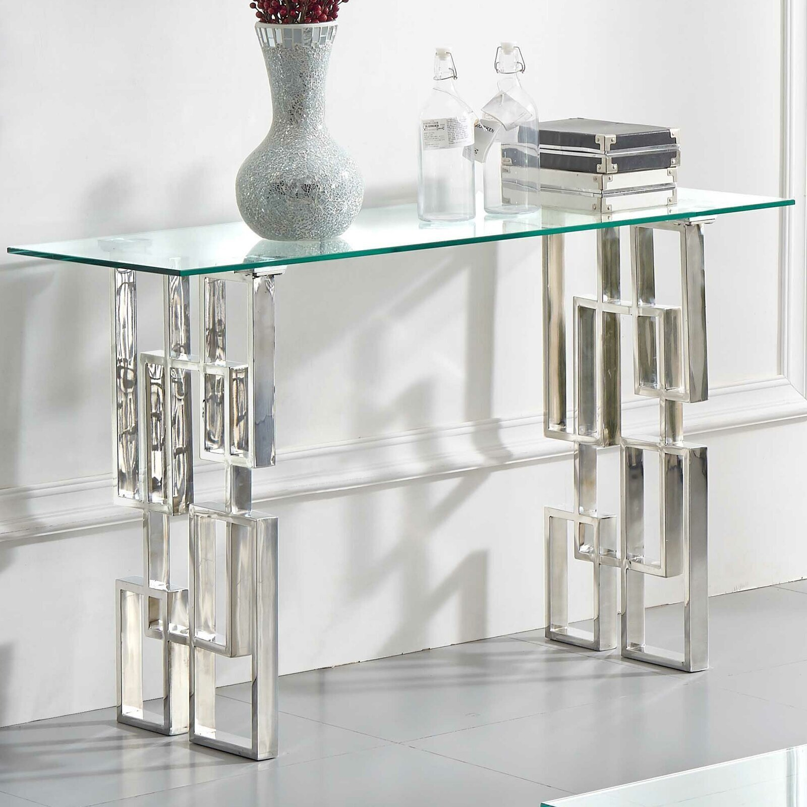 Glass And Chrome Console Table - Foter intended for How Linon Summit Console Combines Modern Aesthetics with Practical Functionality